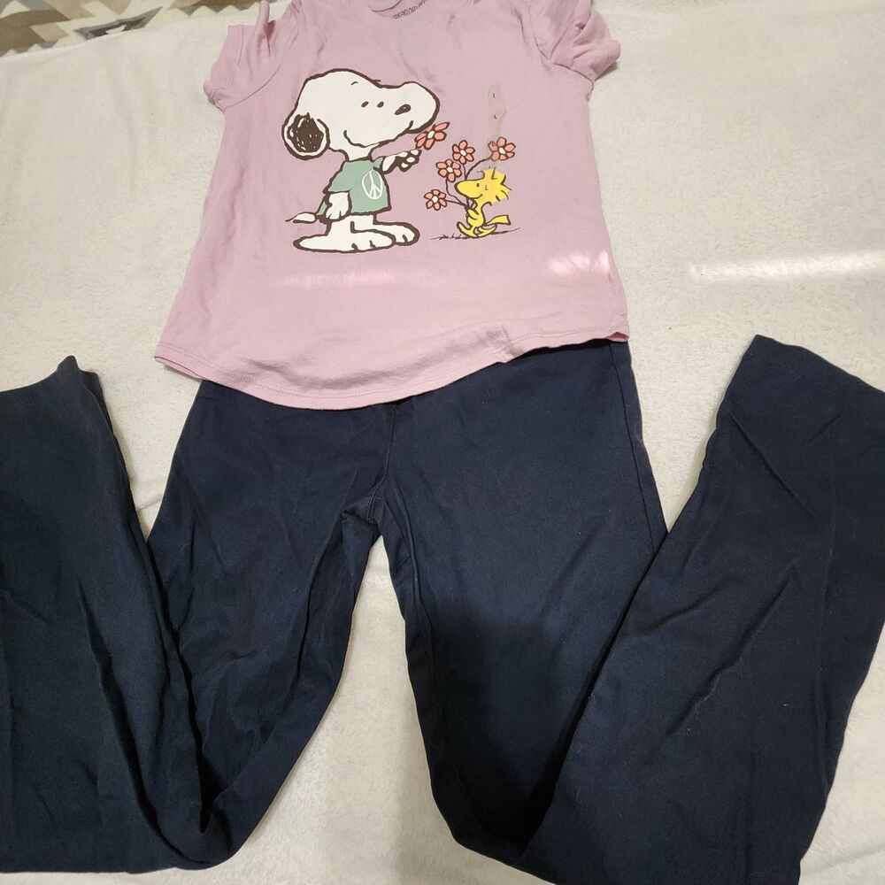 Izod Girls 2pcs Set Blue Pants And Pink Snoopy Top size large (10) . New